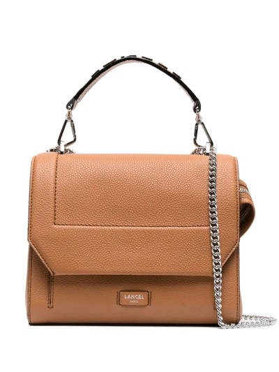 Lancel Grained Leather Flap Bag In Beige