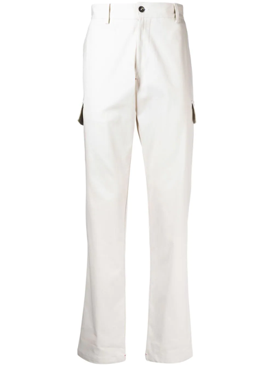 Isaia Drill Mid-rise Cargo Trousers In White
