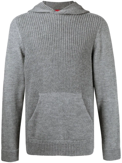 Isaia English-rib Knitted Hoodie In Grey