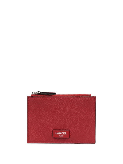 Lancel Logo Leather Card Holder In Rot