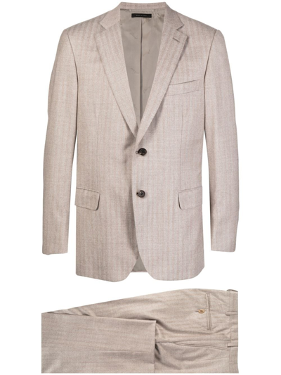Brioni Glen-check Single-breasted Suit In Brown