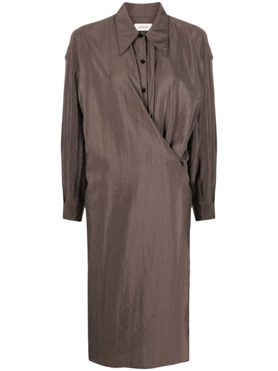 Lemaire Brown Twisted Midi Dress In Grey