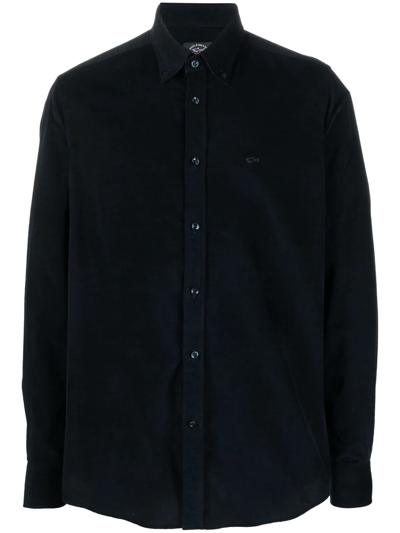 Paul & Shark Logo-embroidered Long-sleeve Shirt In Blau