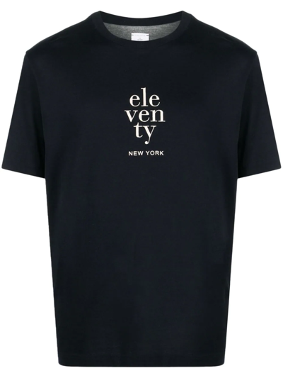 Eleventy Logo-print T-shirt In Blau