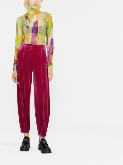 Msgm Sheer Top With Abstract Print Lime In Green