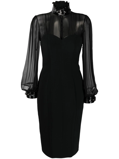 Moschino Sheer Blouse Buckled Dress In Black