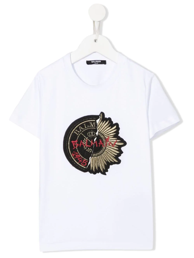 Balmain Logo-patch Short-sleeve T-shirt In Weiss