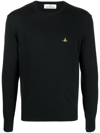 Vivienne Westwood 'alex' Black Crewneck Sweater With Orb Logo Detail On The Front In Schwarz