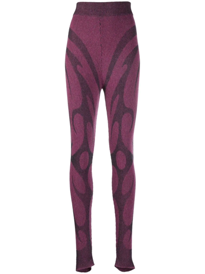 Paolina Russo Flame-print Ribbed-knit Leggings In Rosa