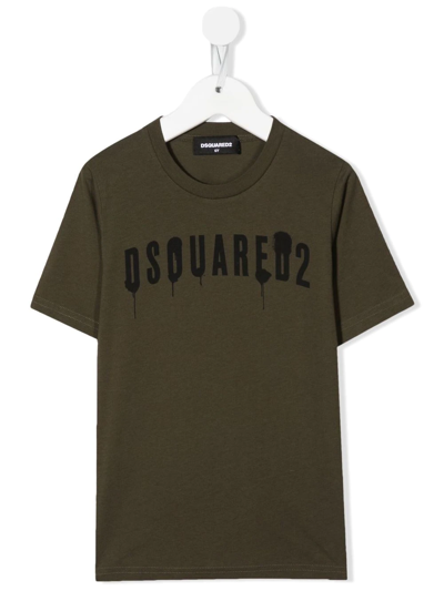 Dsquared2 Graffiti-print Crew-neck T-shirt In Khak