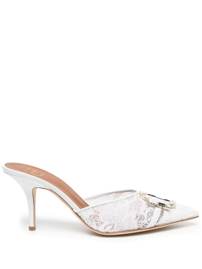 Malone Souliers Crystal-crest Lace 70mm Mules In White