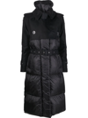 Sacai Long Hybrid Belted Puffer Trench Coat In Black