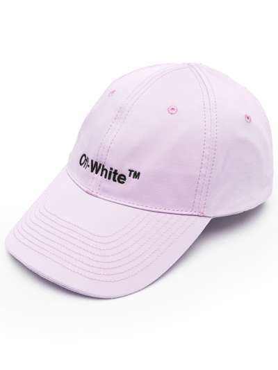 Off-white Helvetica Logo-embroidered Cotton Cap In Pink & Purple