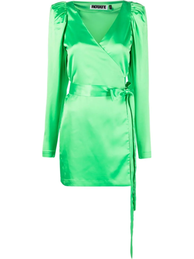 Rotate Birger Christensen Bridget Wrap-over Recycled Polyester-blend Mini Dress In Green