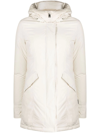 Woolrich Hooded Duck Feather Coat In Weiss