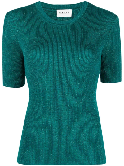P.a.r.o.s.h Parosh Short Sleeved Round-neck Knit Top In Green
