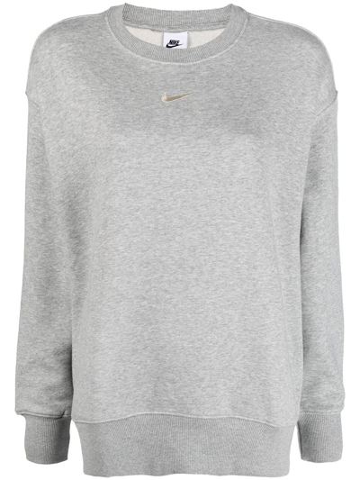 Nike Logo Embroidered Oversized Crewneck Sweatshirt In Grau