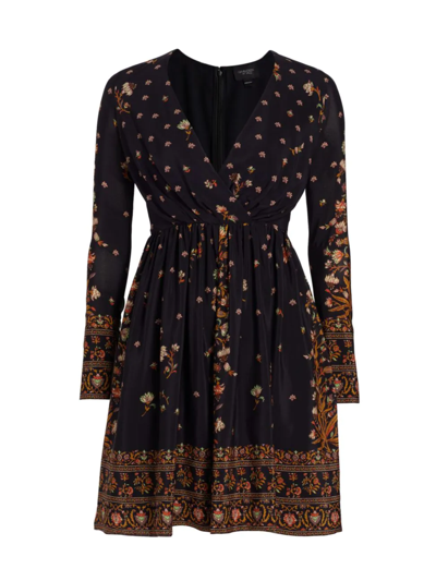 Giambattista Valli Floral Long-sleeve Minidress In Black Brown