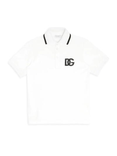 Dolce & Gabbana Kids' Little Boy's & Boy's Logo Cotton Polo Shirt In White