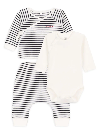 Petit Bateau Baby's 3-piece Striped Top, Pants & Bodysuit Set In Bianco