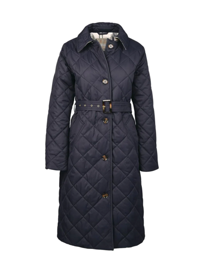 Barbour Cordelia Quilted Longline Jacket In Midnight/ Rosewood Tartan