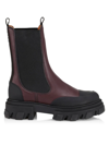 Ganni Cleated Leather Mid Chelsea Boots In Burgundy