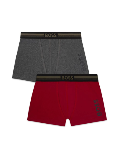 Hugo Boss Kids' Little Boy's & Boy's 2-pack Boxer Shorts In Charcoal