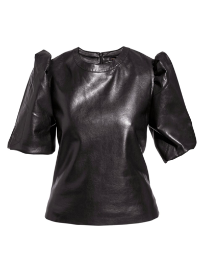 As By Df Mara Puff Sleeve Recycled Leather Blend Top In Black