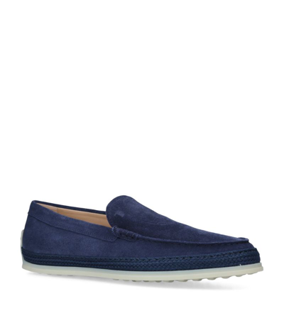 Tod's Suede Gommino Loafers In Blue