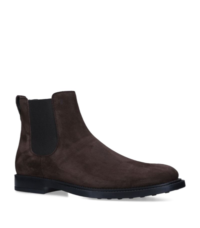Tod's Suede Stivaletto Chelsea Boots In Dark Brown