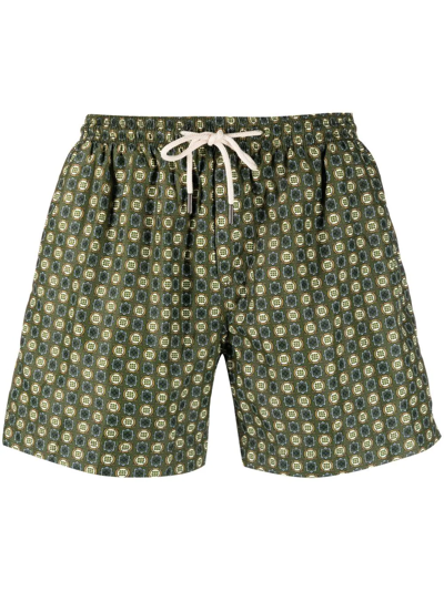 Peninsula Swimwear Geometric-print Drawstring-waist Swim Shorts In Green