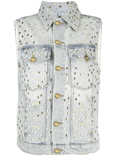 Pinko Sleeveless Studded Denim Jacket In Blau