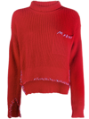 Marni Logo Embroidered Wool Knit Sweater In Red