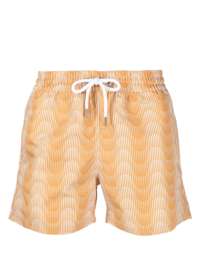 Frescobol Carioca Sombra Linear-pattern Regular-fit Recycled-polyester Swim Shorts In Yellow
