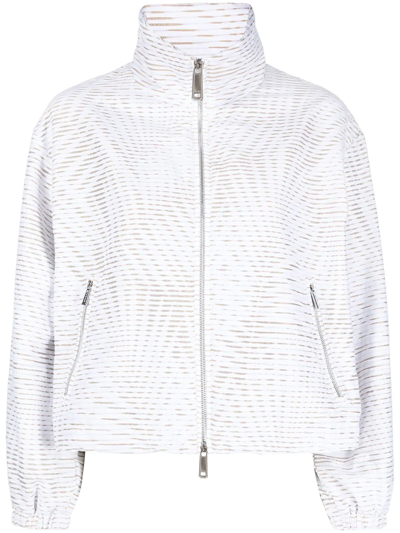 Moorer Leaf-print Zip-up Jacket In Weiss