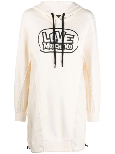 Love Moschino Logo印花连帽连衣裙 In Weiss