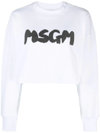 Msgm Logo-print Cropped Sweatshirt In Weiss