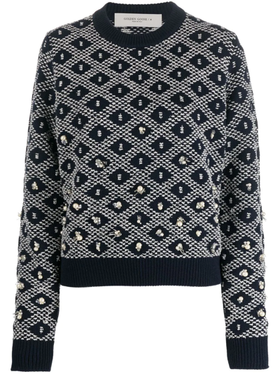 Golden Goose Journey W S Regular Crew Neck Jacquard With Degrade Embroidery In Blue