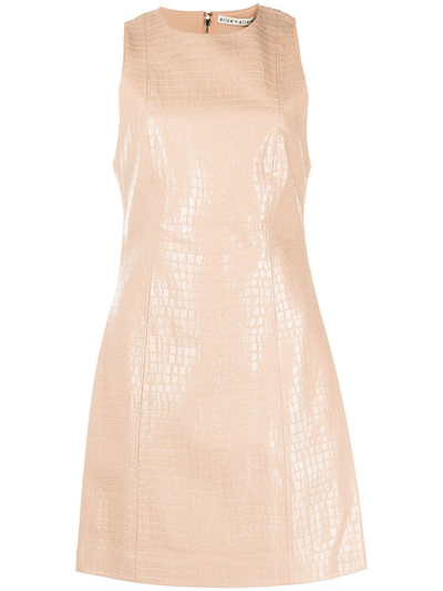 Alice And Olivia Daven Crocodile-effect Vegan Leather Mini Dress In Nocolor