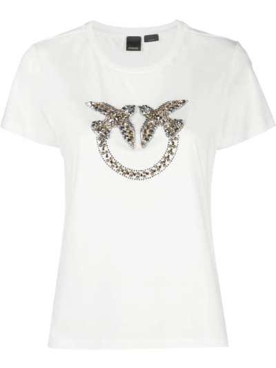 Pinko Cotton T-shirt With Frontal Love Birds Logo In White