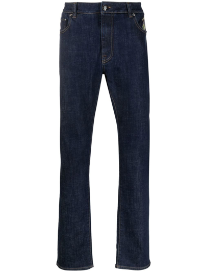 Etro Paisley-embroidered Slim-cut Jeans In Navy