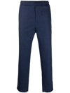 Etro Logo-tape Virgin Wool Trousers In Blau