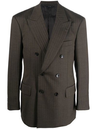 Tom Ford Striped Double-breasted Blazer In Grün