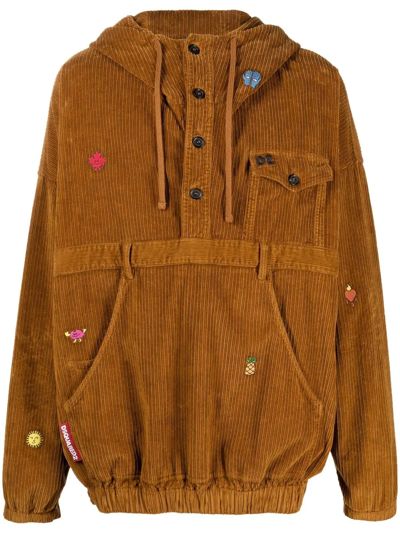 Dsquared2 Corduroy Hooded Jacket In Braun