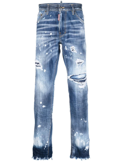 Dsquared2 Distressed-finish Slim-fit Jeans In Blau