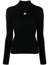 Courrèges Black Reedition Rib Knit Mock Neck Sweater In Schwarz