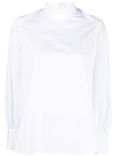 Alberto Biani Cotton Popeline High Neck Shirt In White