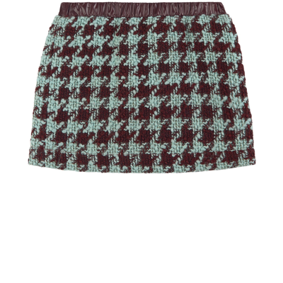 Moncler Kids Skirt With Bordeaux And Mint Green Pied-de-poule Pattern In Blue