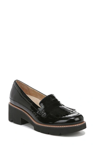 Naturalizer Darcy Fringe Leather Loafer In Black Patent Leather