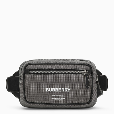 Burberry Grey Canvas Belt Bag With Logo In Black